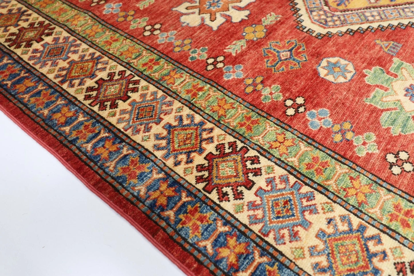 170 x 242 cm | Kazak Afghan Tribal Hand Knotted Veg Dye Wool Carpet