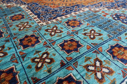 363 x 449 cm | Mamluk Turquoise Afghan Tribal Hand Knotted Carpet
