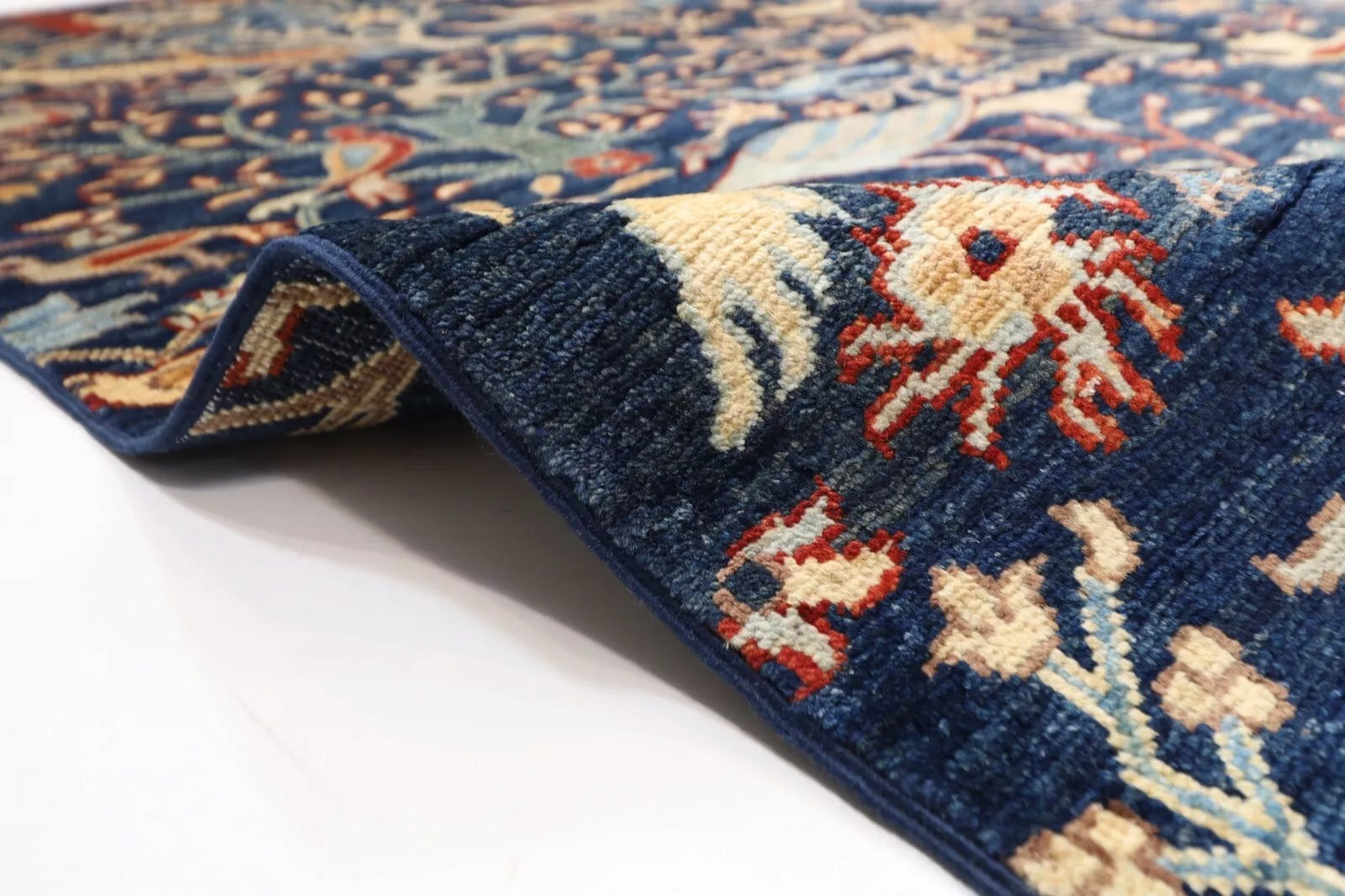 252 x 295 cm | Birds Navy Afghan Tribal Hand Knotted Carpet