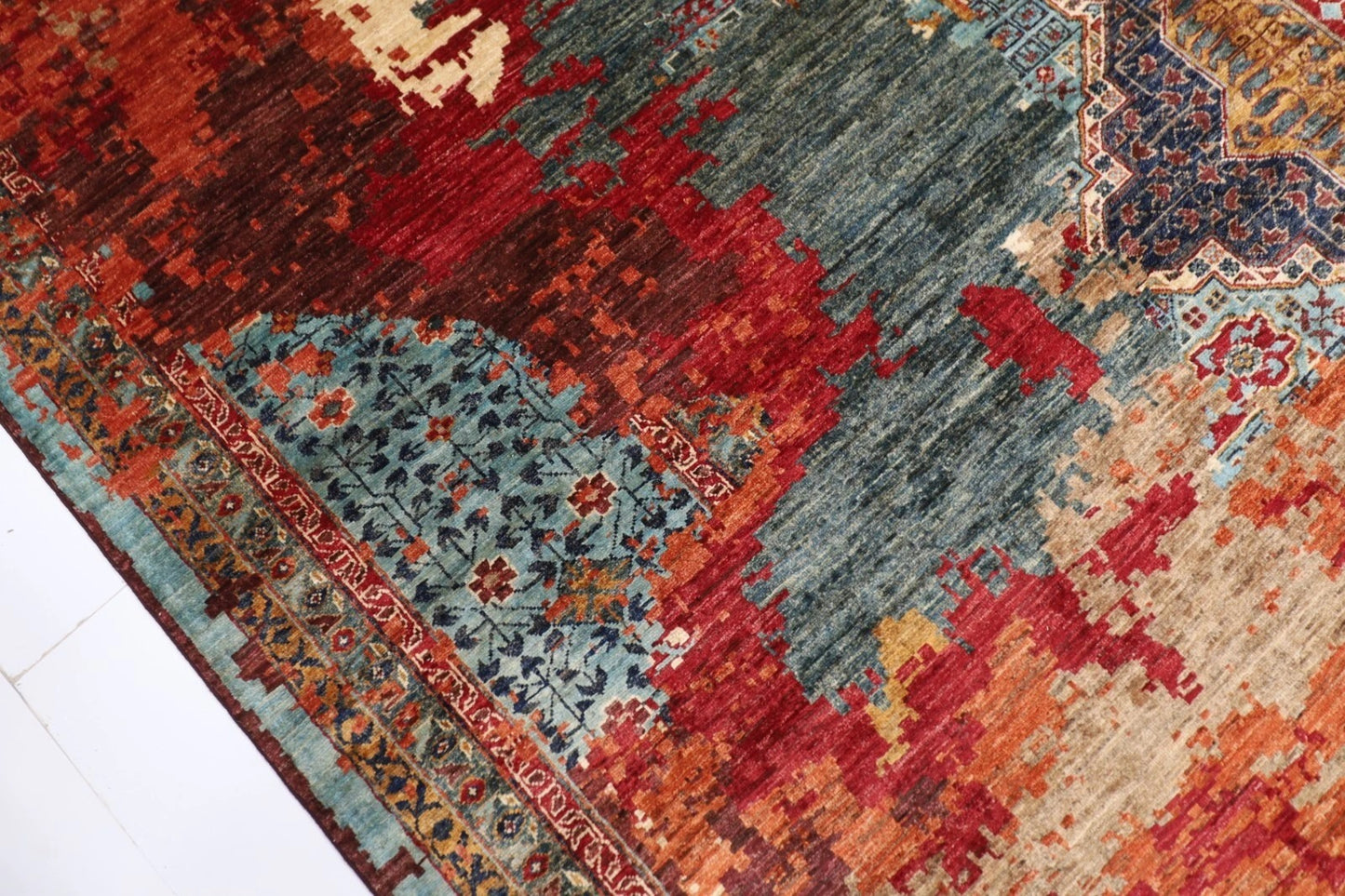 363 x 452 cm | Abstract Mamluk Afghan Tribal Hand Knotted Carpet