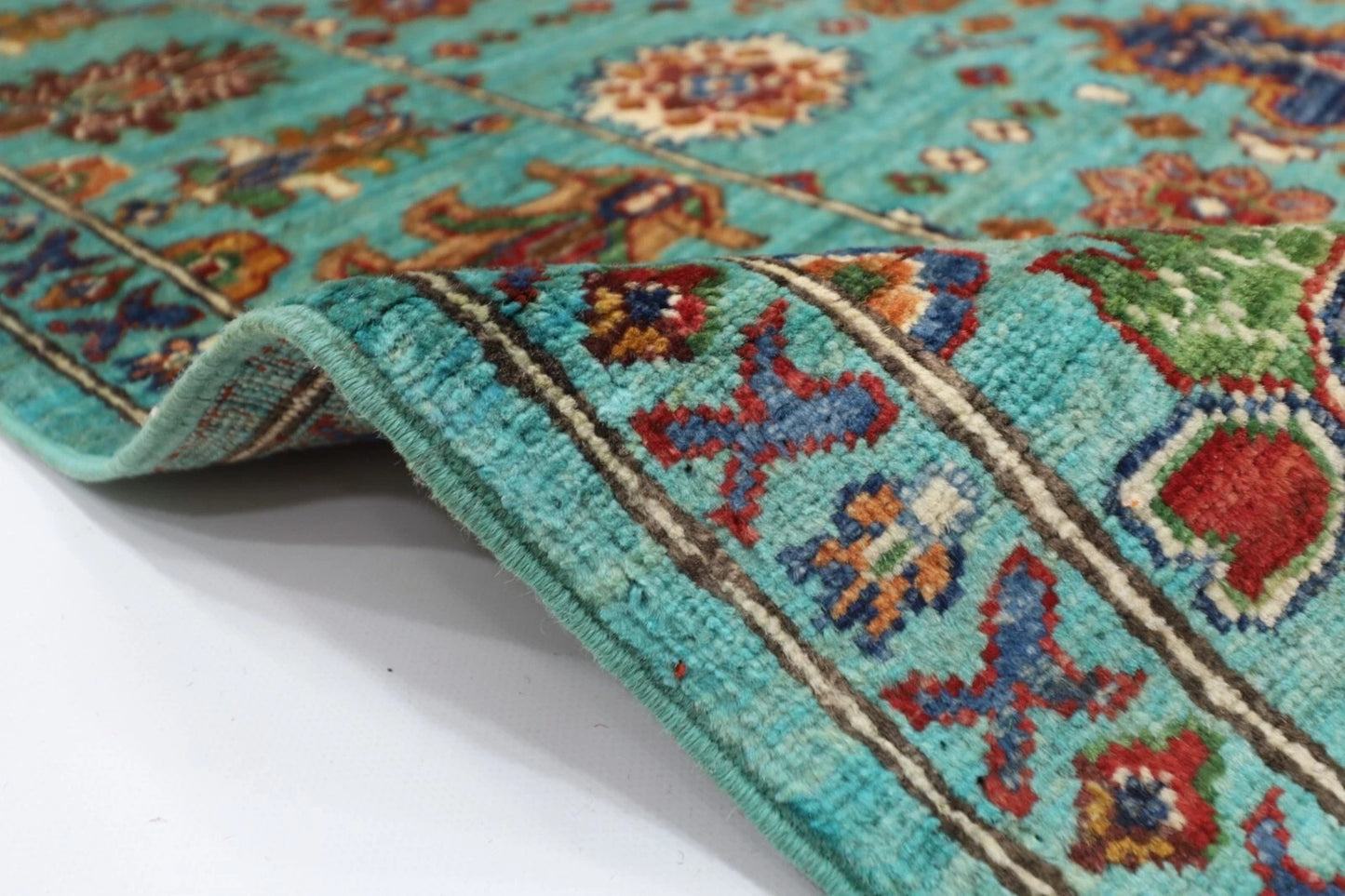 172 x 241 cm | Turquoise Afghan Tribal Hand Knotted Veg Dye Wool Carpet