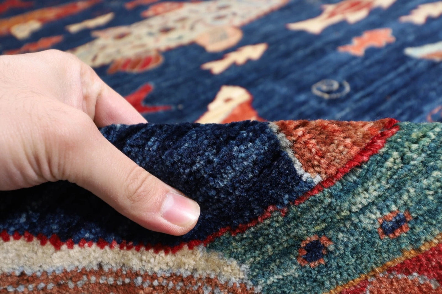 253 x 294 cm | Fish Party Afghan Tribal Hand Knotted Carpet