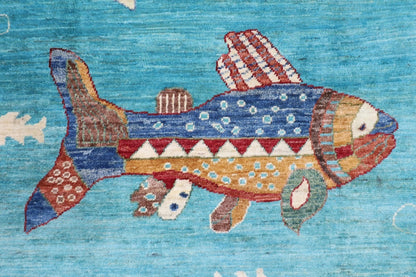 248 x 330 cm | Fish Party Afghan Tribal Hand Knotted Carpet