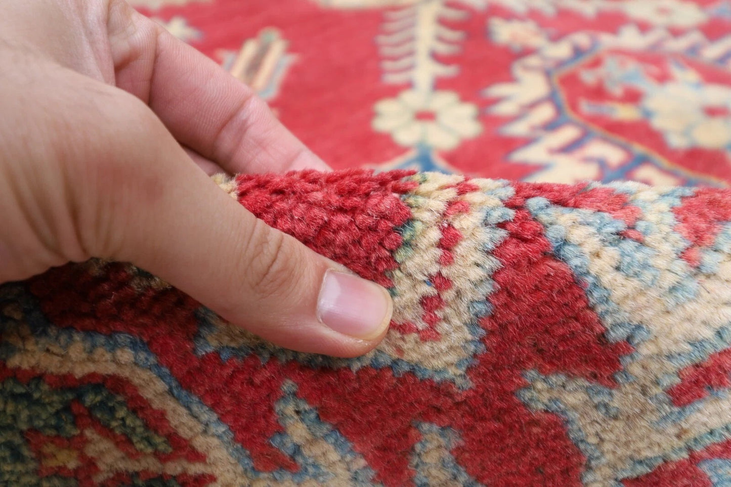 195 x 253 cm | Kazak Afghan Tribal Hand Knotted Veg Dye Wool Carpet