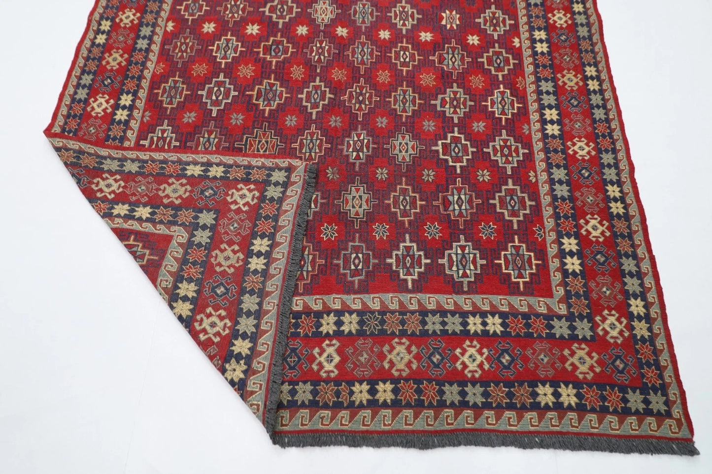 180 x 231 cm | Sumak Afghan Tribal Hand Knotted Veg Dye Wool Kilim