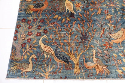 377 x 558 cm | Birds Blue Afghan Tribal Hand Knotted Carpet