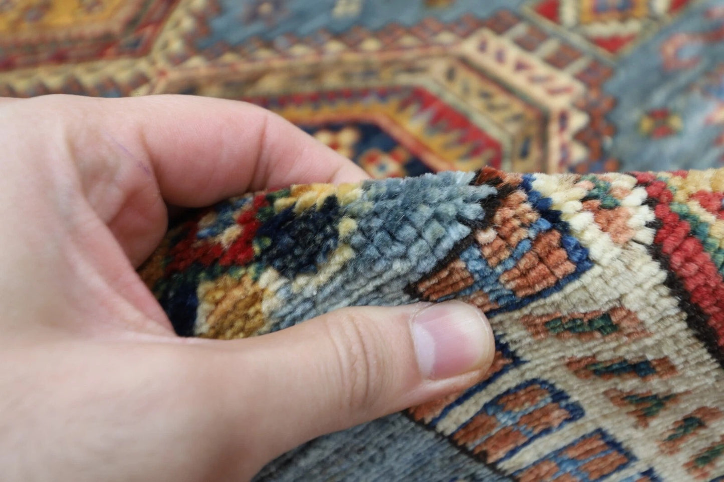 189 x 270 cm |  Kazak Blue Afghan Tribal Hand Knotted Veg Dye Wool carpet
