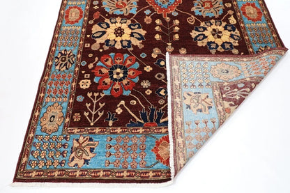 185 x 280 cm | Floral Brown Afghan Tribal Hand Knotted Veg Dye Wool Carpet