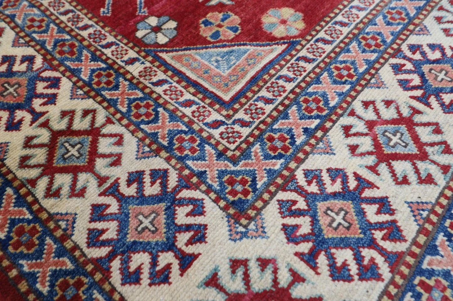 177 x 255 cm | Kazak Afghan Tribal Hand Knotted Veg Dye Wool Carpet