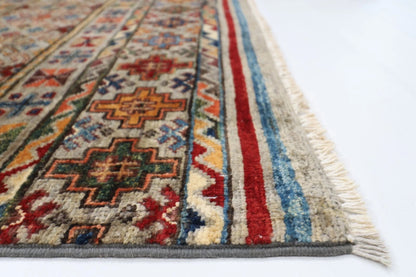 175 x 240 cm | Striped Afghan Tribal Hand Knotted Veg Dye Wool Carpet