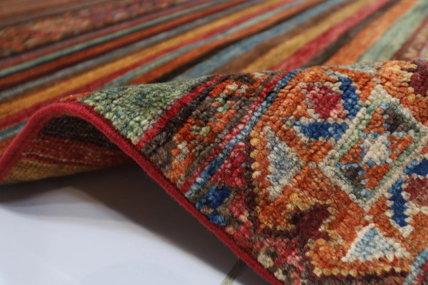 180 x 248 cm | Striped Afghan Tribal Hand Knotted Veg Dye Wool Carpet