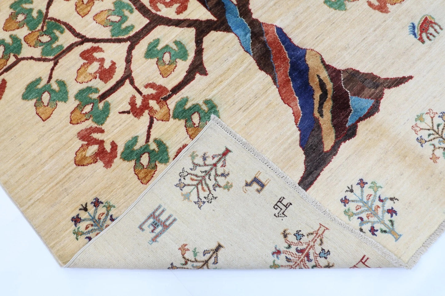 173 x 240 cm | Tree Afghan Tribal Hand Knotted Veg Dye Wool Carpet