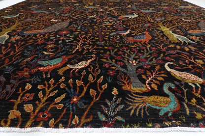 306 x 421 cm | Birds Black Afghan Hand Knotted Carpet