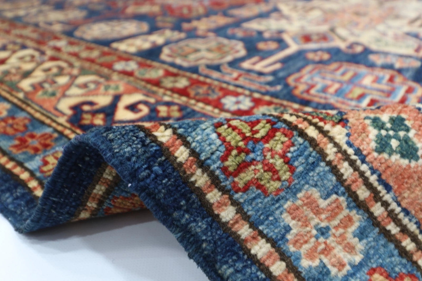 149 x 230 cm | Kazak Afghan Tribal Hand Knotted Veg Dye Wool Carpet