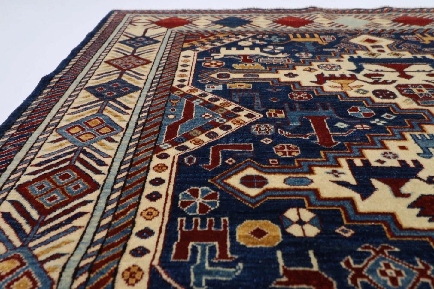 163 x 203 cm | Navy Afghan Tribal Hand Knotted Veg Dye Wool carpet