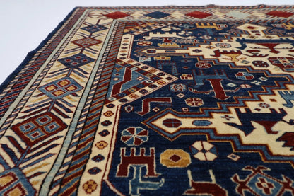 163 x 203 cm | Navy Afghan Tribal Hand Knotted Veg Dye Wool carpet