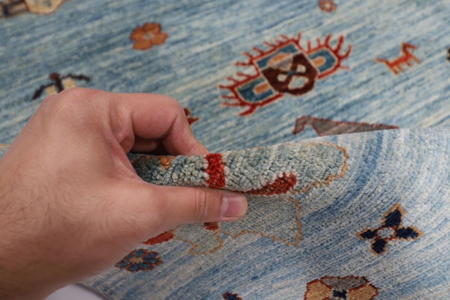 190 x 268 cm | Gabbeh Animal Blue Afghan Tribal Hand Knotted Veg Dye Wool Carpet