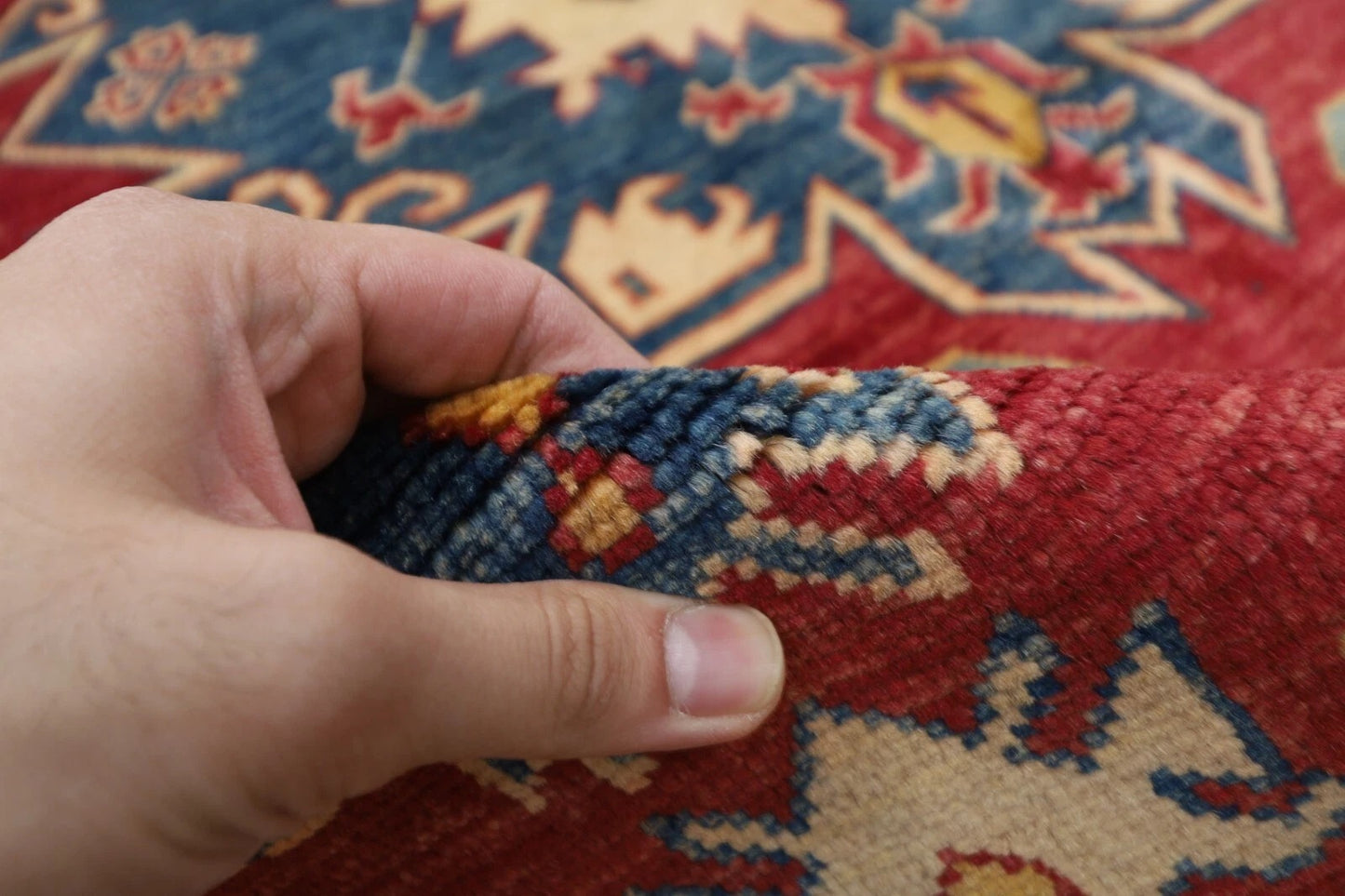 175 x 241 cm | Kazak Afghan Tribal Hand Knotted Veg Dye Wool Carpet
