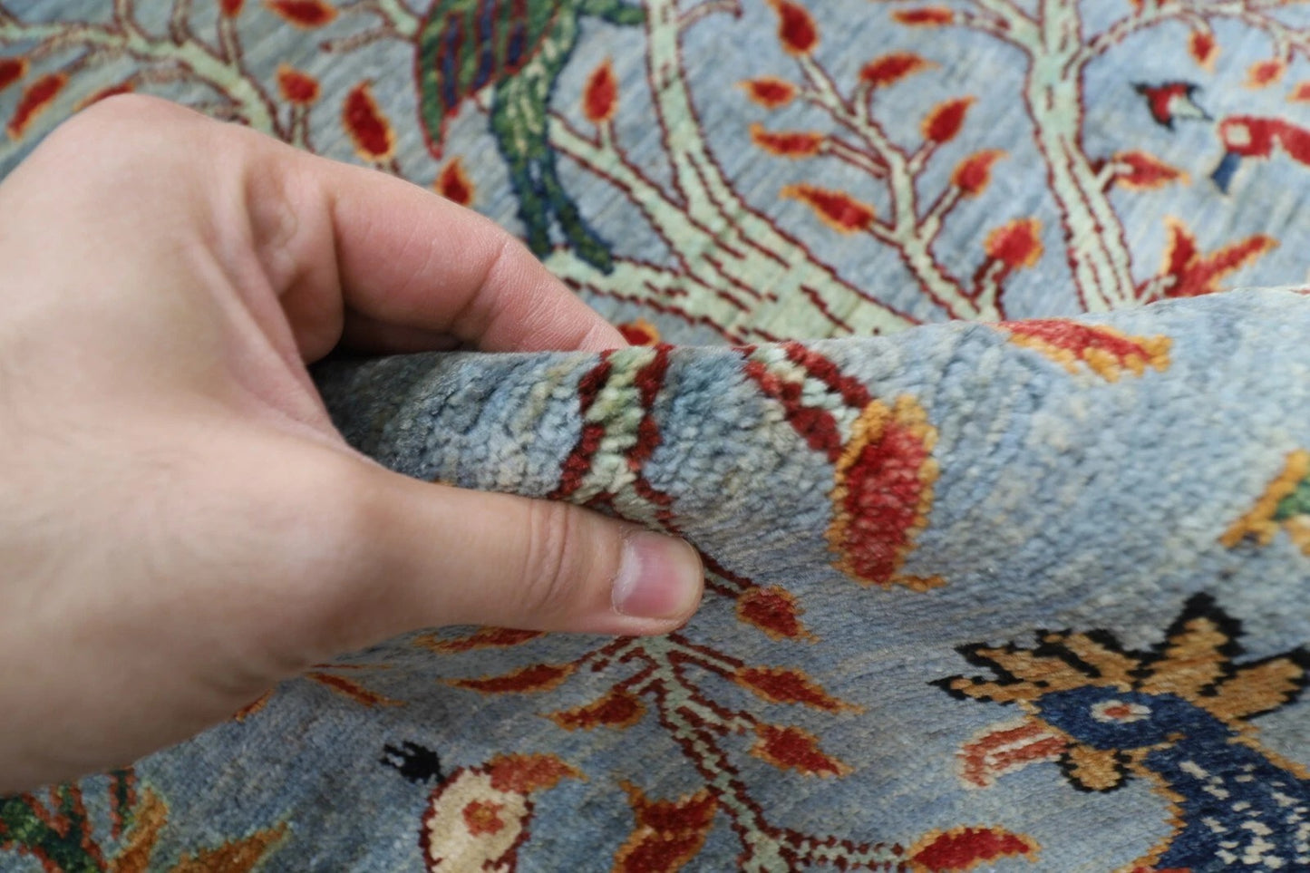 176 x 268 cm |  Birds Gray Afghan Tribal Hand Knotted Veg Dye Wool carpet