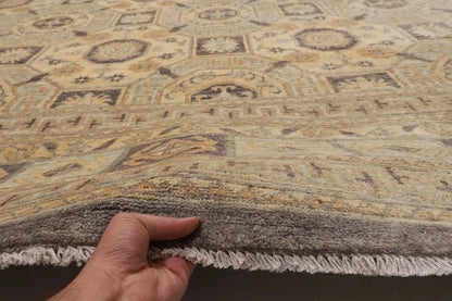 378 x 477 cm | Beige Afghan Handmade Large Size Area Rug Hand Knotted Carpet Living Room Rug