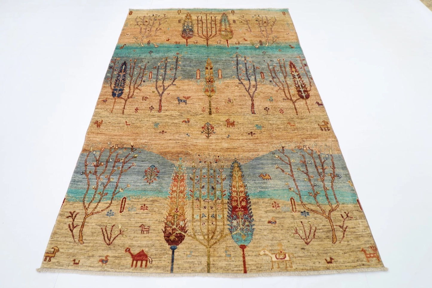 166 x 247 cm | Landscape Afghan Tribal Hand Knotted Veg Dye Wool Carpet