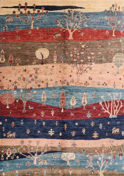 148 x 204 cm | Landscape Afghan Tribal Hand Knotted Veg Dye Wool Carpet