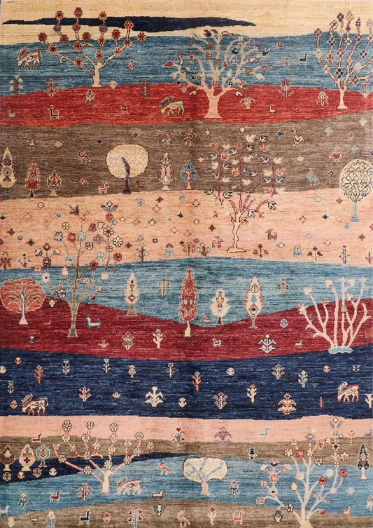 148 x 204 cm | Landscape Afghan Tribal Hand Knotted Veg Dye Wool Carpet
