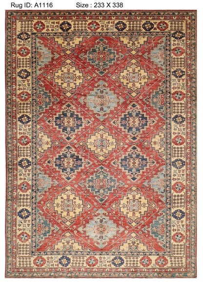 231 x 336 cm | Kazak Afghan Tribal Hand Knotted Carpet