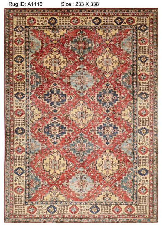 231 x 336 cm | Kazak Afghan Tribal Hand Knotted Carpet
