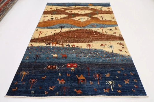 180 x 266 cm | Landscape Gabbeh Afghan Tribal Hand Knotted Veg Dye Wool Carpet