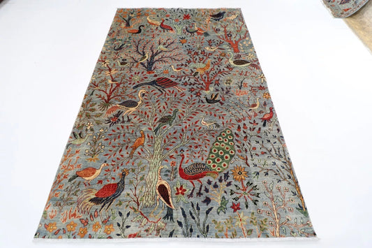 176 x 268 cm |  Birds Gray Afghan Tribal Hand Knotted Veg Dye Wool carpet