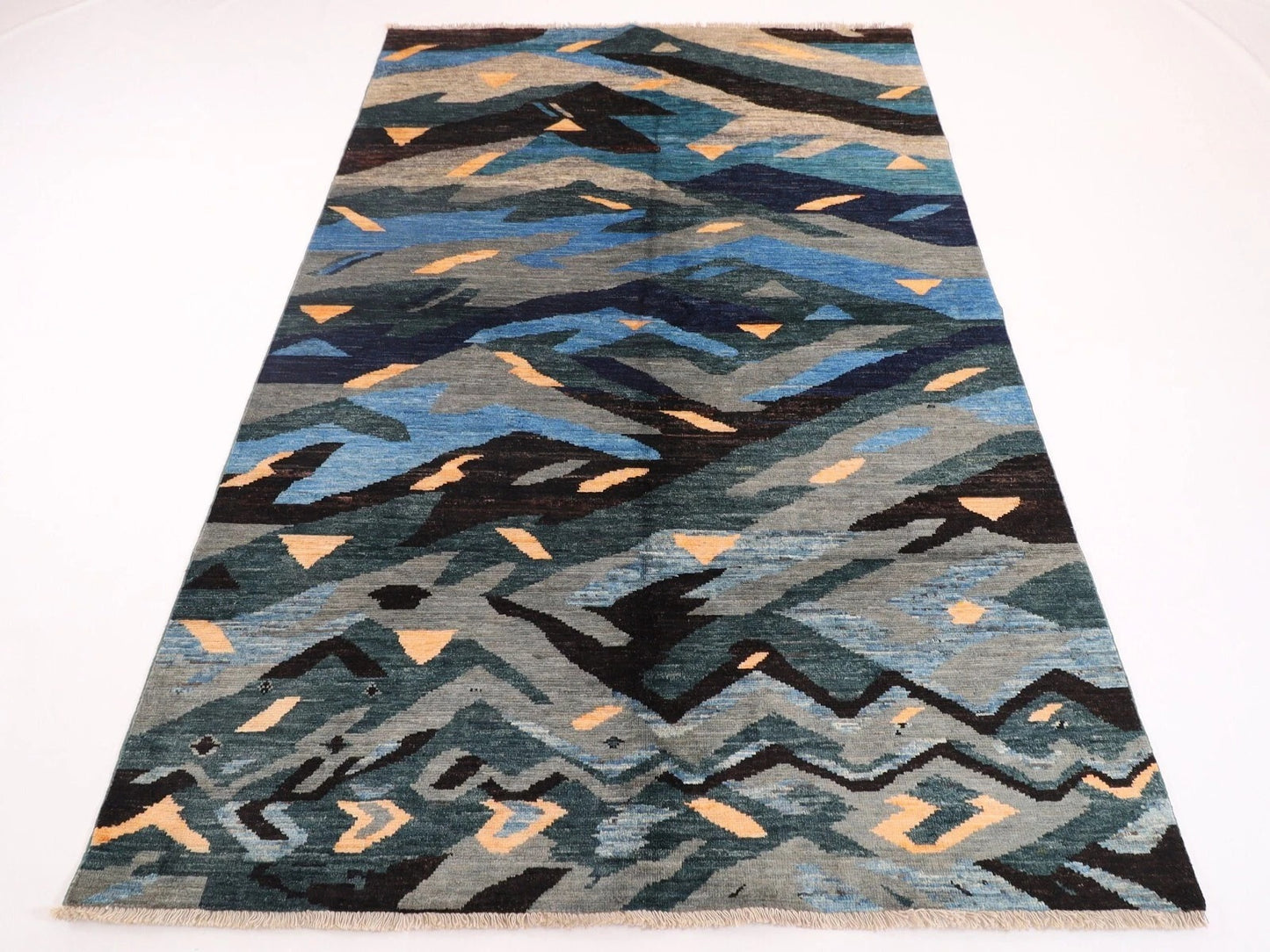 173 x 247 cm | Abstract Afghan Tribal Hand Knotted Veg Dye Wool Carpet