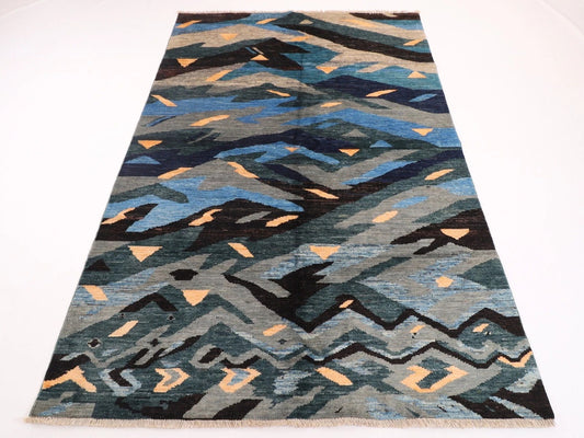 173 x 247 cm | Abstract Afghan Tribal Hand Knotted Veg Dye Wool Carpet