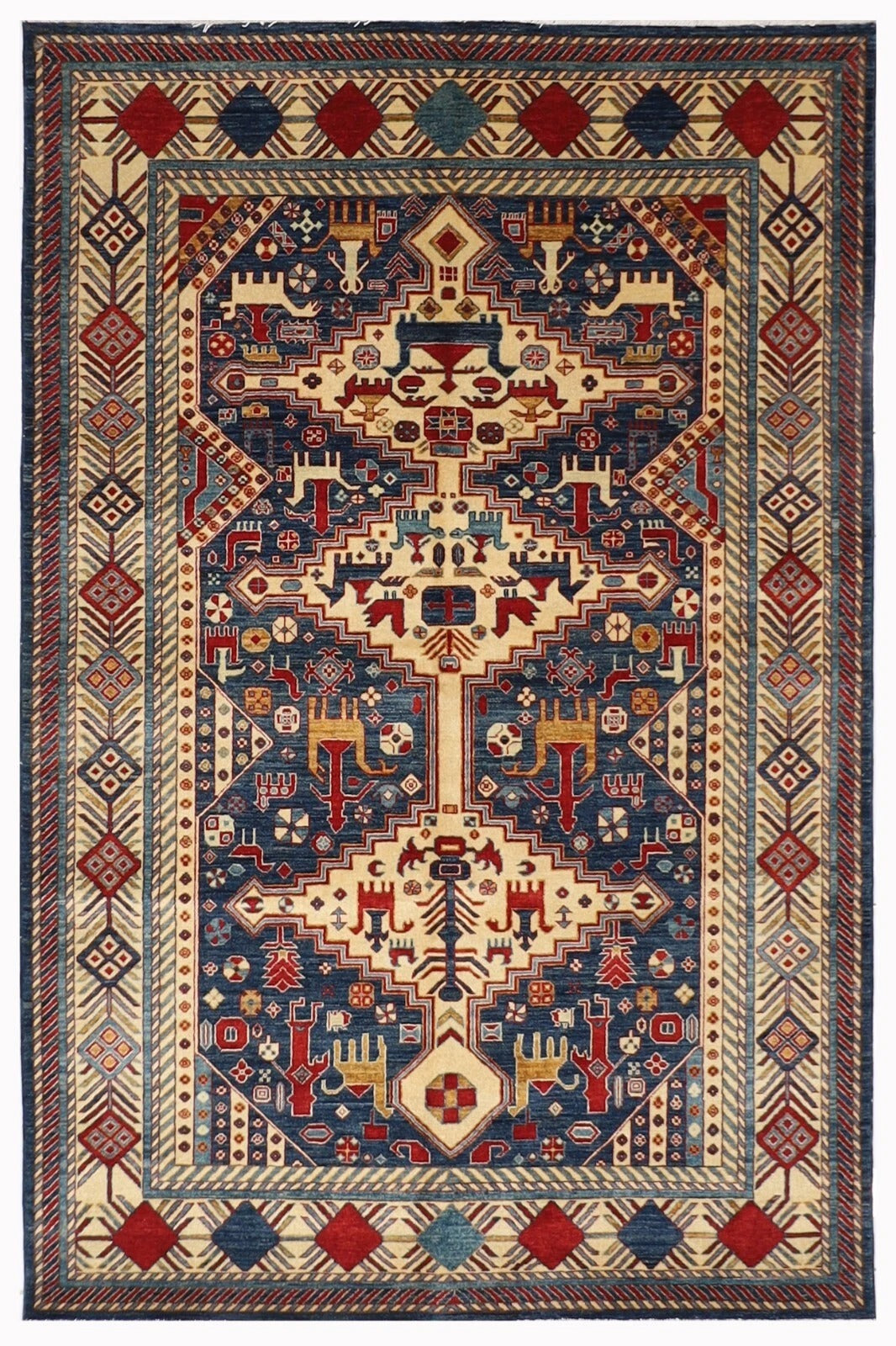 163 x 203 cm | Navy Afghan Tribal Hand Knotted Veg Dye Wool carpet