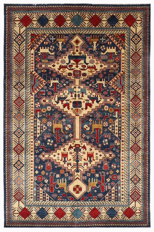 163 x 203 cm | Navy Afghan Tribal Hand Knotted Veg Dye Wool carpet