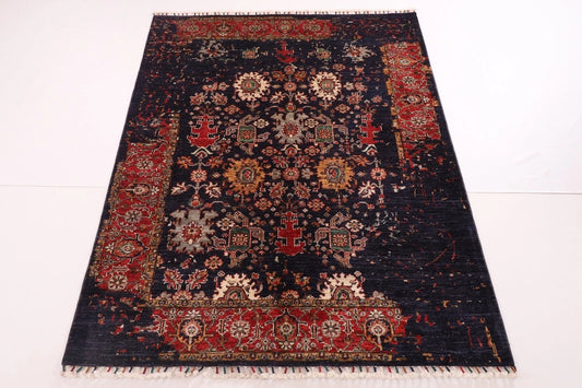 158 x 195 cm | Abstract Afghan Tribal Hand Knotted Veg Dye Wool Carpet