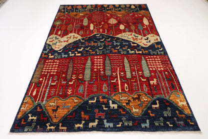 169 x 240 cm | Landscape Afghan Tribal Hand Knotted Veg Dye Wool Carpet