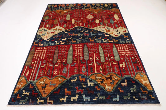 169 x 240 cm | Landscape Afghan Tribal Hand Knotted Veg Dye Wool Carpet