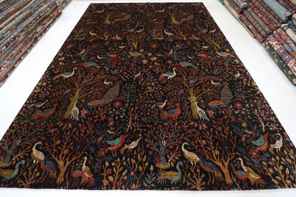 306 x 421 cm | Birds Black Afghan Hand Knotted Carpet