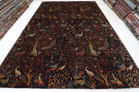 306 x 421 cm | Birds Black Afghan Hand Knotted Carpet