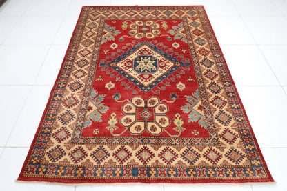 175 x 231 cm | Kazak Afghan Tribal Hand Knotted Veg Dye Wool Carpet