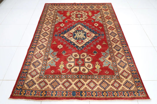 175 x 231 cm | Kazak Afghan Tribal Hand Knotted Veg Dye Wool Carpet