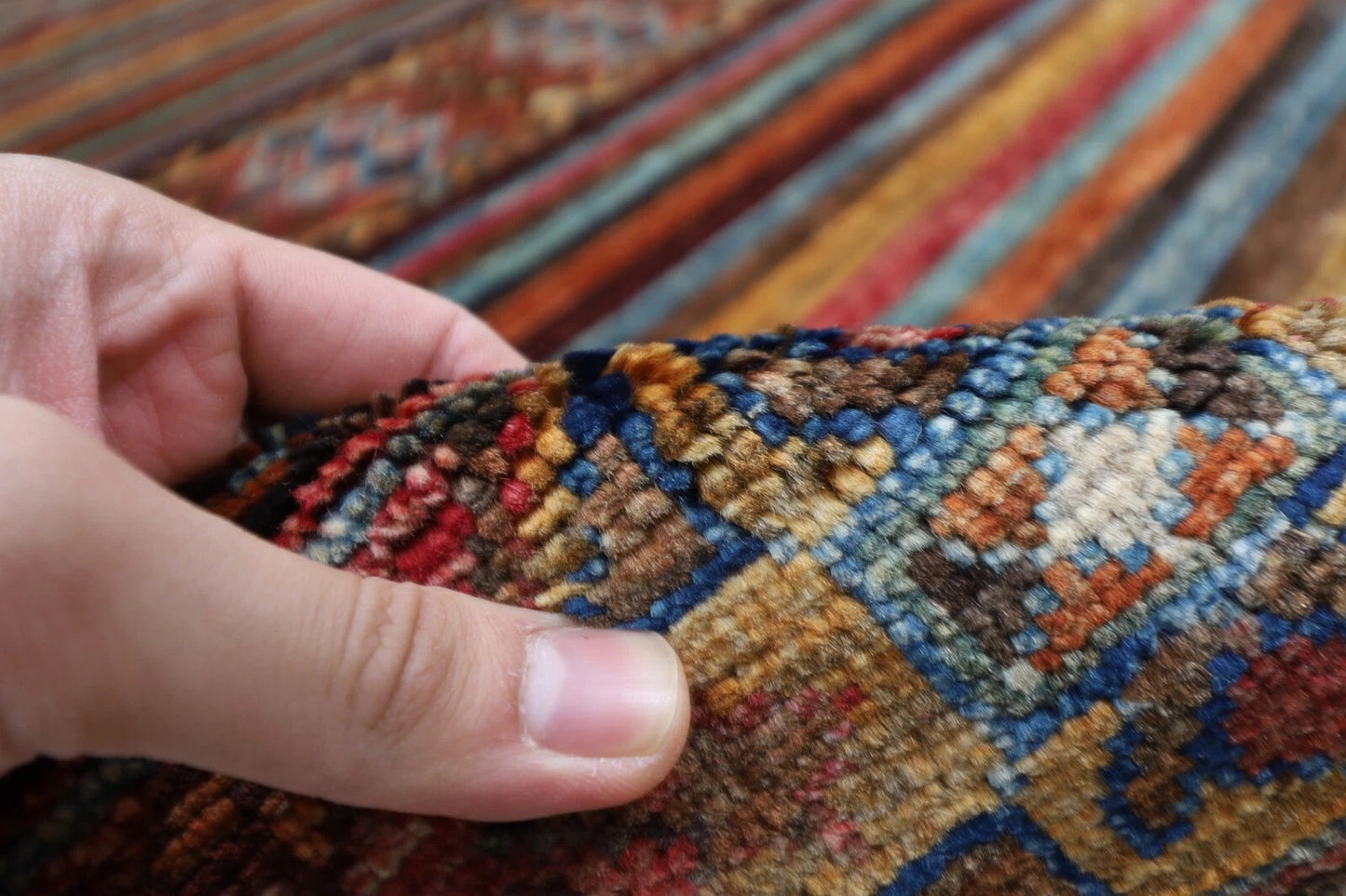 180 x 248 cm | Striped Afghan Tribal Hand Knotted Veg Dye Wool Carpet