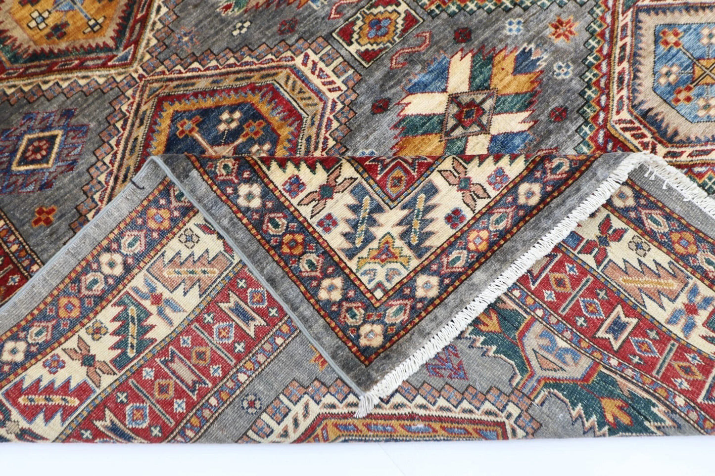 181 x 271 cm |  Kazak Gray Afghan Tribal Hand Knotted Veg Dye Wool carpet