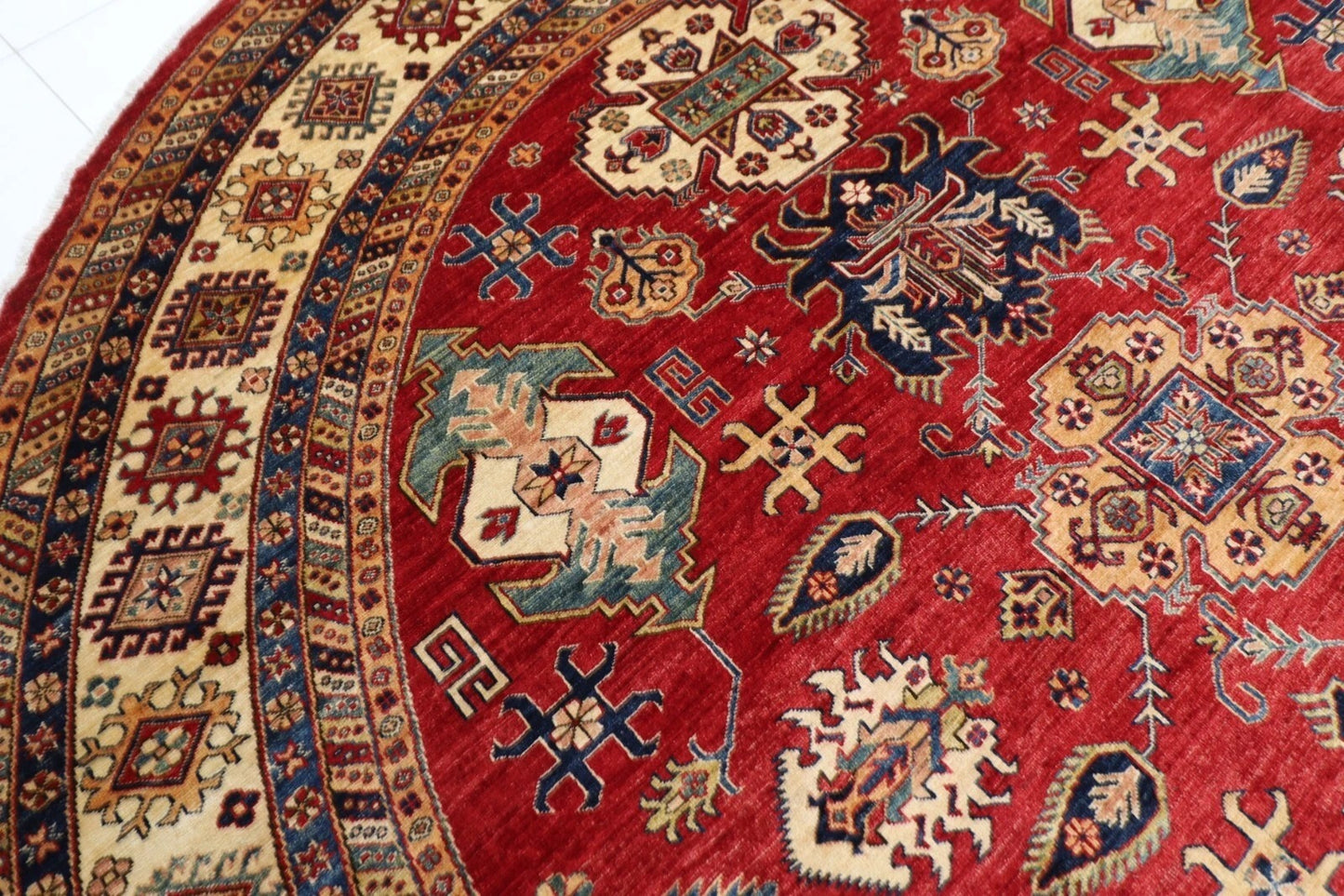 304 x 312 cm | Kazak Afghan Tribal Hand Knotted Wool Round Carpet