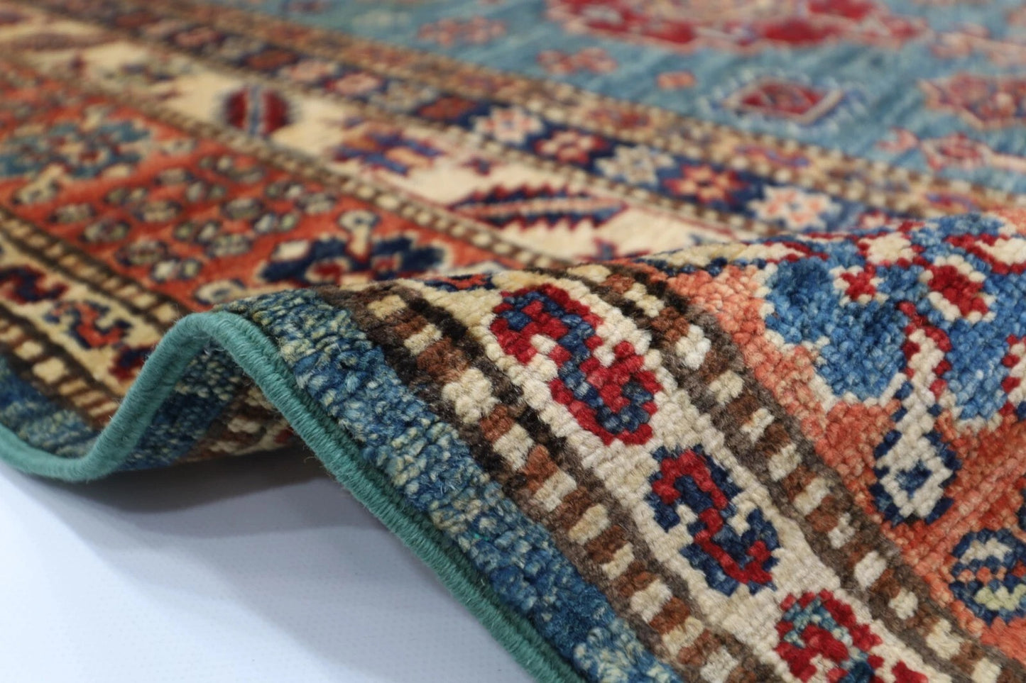 182 x 277 cm |  Kazak Blue Afghan Tribal Hand Knotted Veg Dye Wool carpet