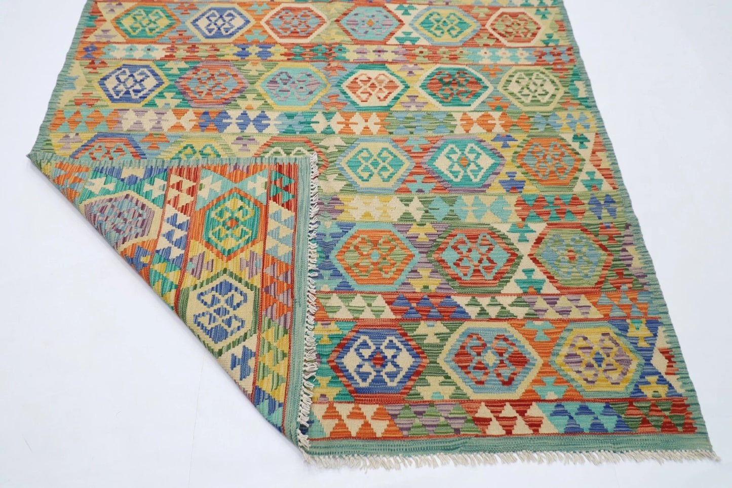 187 x 244 cm | Flat Weaved Afghan Tribal Hand Knotted Veg Dye Wool Carpet