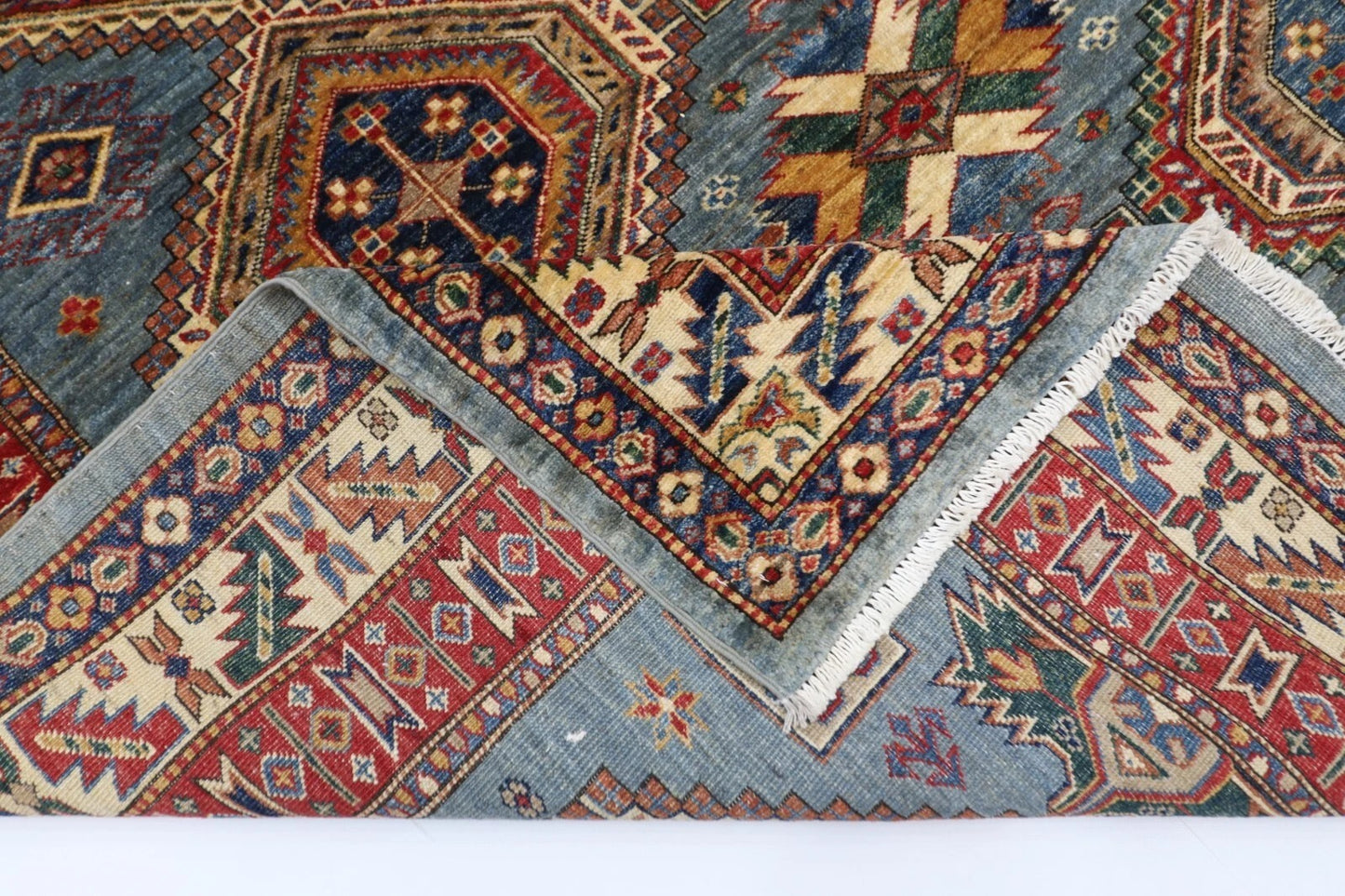 189 x 270 cm |  Kazak Blue Afghan Tribal Hand Knotted Veg Dye Wool carpet