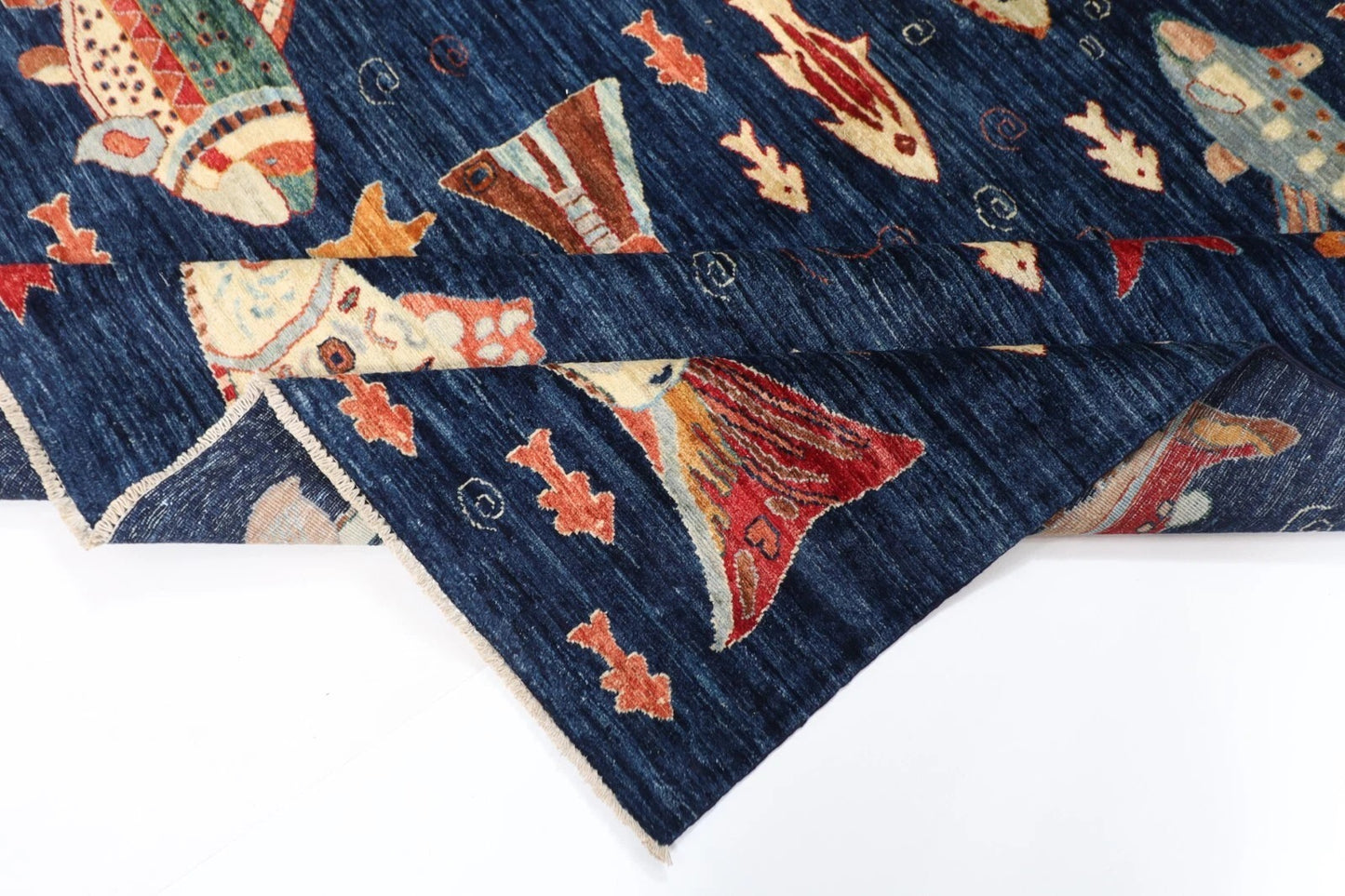 253 x 294 cm | Fish Party Afghan Tribal Hand Knotted Carpet