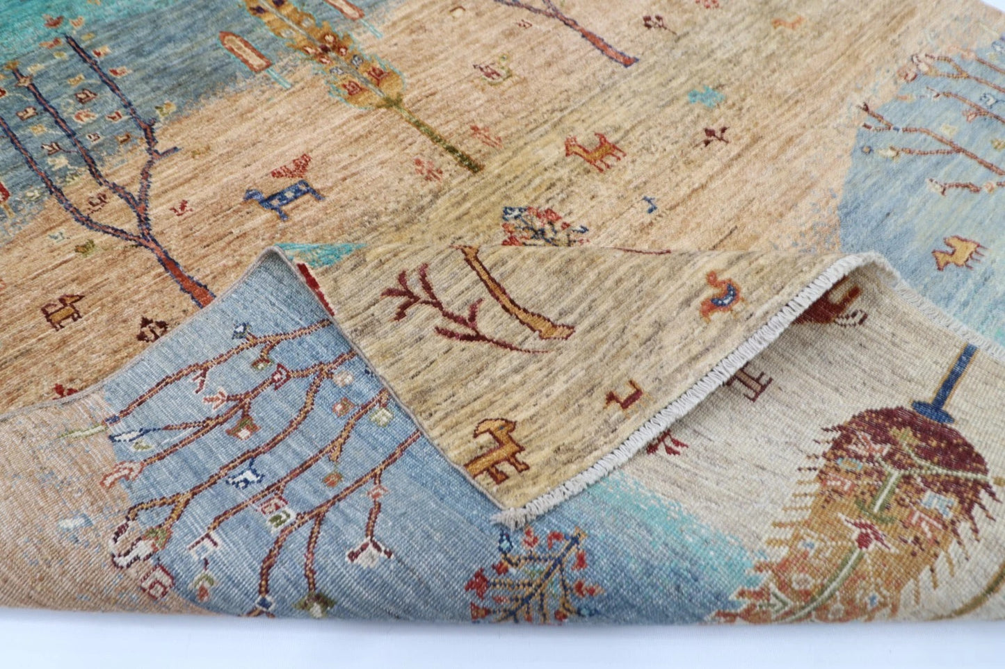 166 x 247 cm | Landscape Afghan Tribal Hand Knotted Veg Dye Wool Carpet